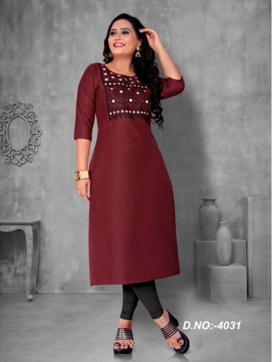 Womens Casual Embroidery Cotton Kurtis-6XL / maroon