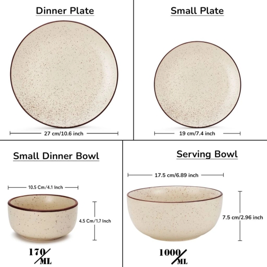 Handcrafted Stoneware Reactive Glaze Ceramic Dinner Set, 20 Pieces Serving for 6, Microwave and Dishwasher Safe, Bone-ash Free, Crockery Set for Dining and Gifting, Beige Speckeld