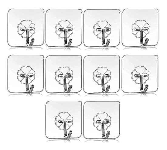 Set of 10 Strong Transparent Suction Cup Wall Hook Hangers For Kitchen Bathroom for tiles and glass - Multicolor