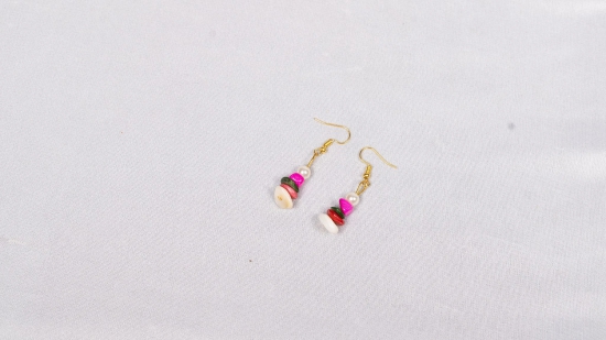 Pink and White Beaded Earrings