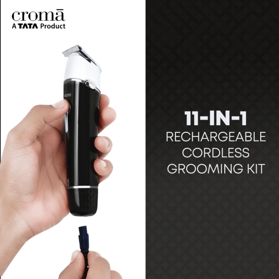 Croma 11-in-1 Rechargeable Cordless Grooming Kit for Nose, Ear, Eyebrow, Beard & Moustache for Men & Women (120min Runtime, Water Resistant, Black)