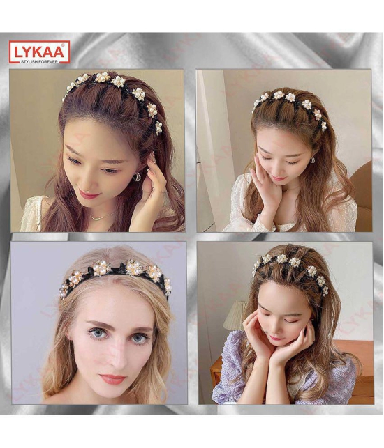 LYKAA Stylish Braided Double Layer Twist Plait Plastic Headband with Elegant Flower For Women, Girls - Black