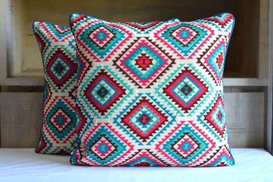 Bohemian Embroidered Multicolor Cotton Cushion Cover Size 16x16