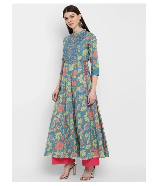 Vbuyz Turquoise Cotton Anarkali Kurti - M