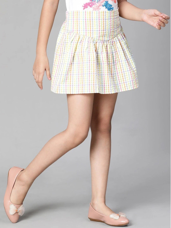 Oxolloxo Girls Checked Organic Cotton Gathered Detail Tiered Mini A-Line Skirt