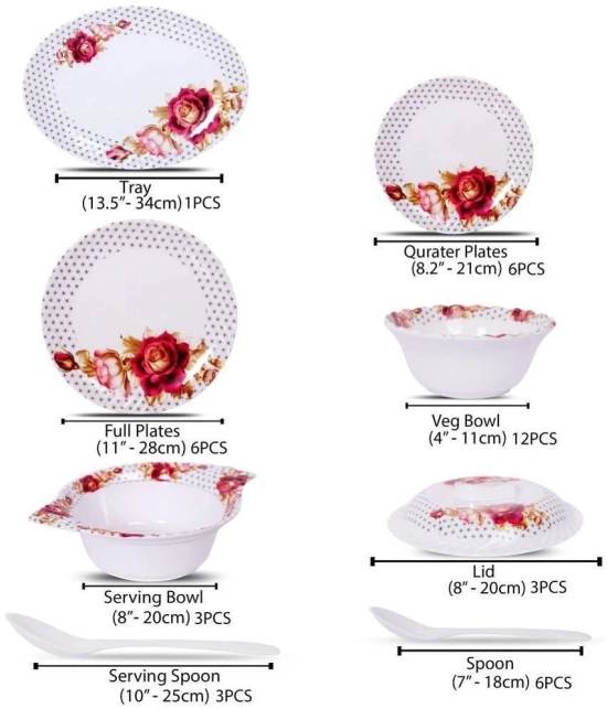 HomePro Red Rose Design Multicolor Melamine Dinner Set ( Pack of 36 ) - Multicolor