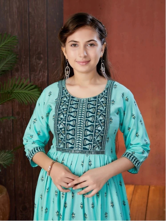 Aarika Sea Green Rayon Girls Anarkali Suit Set ( Pack of 1 ) - None