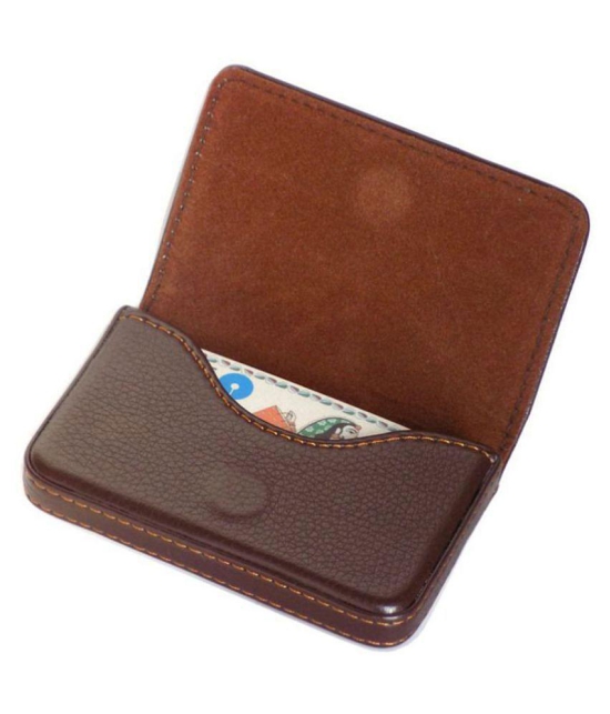 Stitched PU Leather ATM Credit Debit Business ID memory Card Holder Wallet for Men & Women - Brown