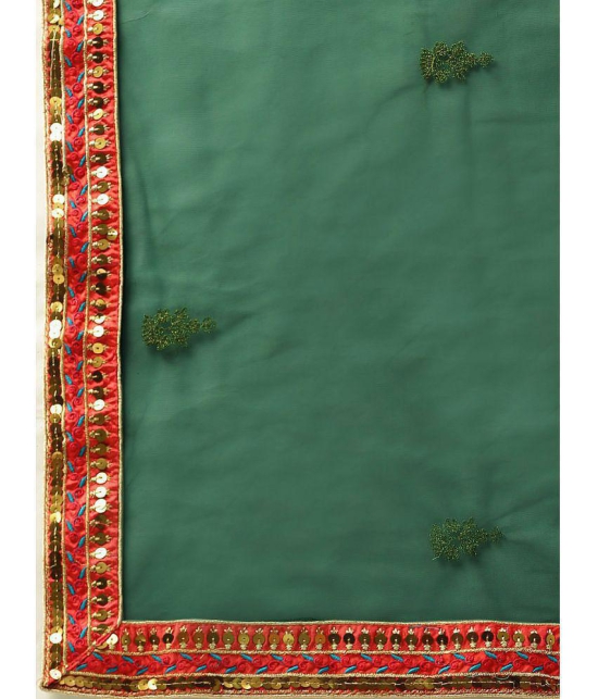 Om Shantam Sarees Red,Green Silk Blends Chaniya Choli Semi Stitched Lehenga Single - Free Size