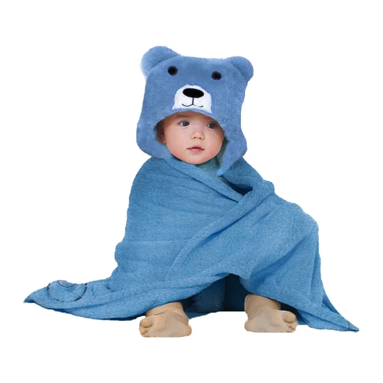 Fleece Baby Blanket with Hood Blue