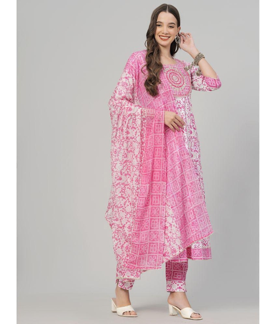 HIGHLIGHT FASHION EXPORT Cotton Printed Kurti With Pants Womens Stitched Salwar Suit - Pink ( Pack of 1 ) - None