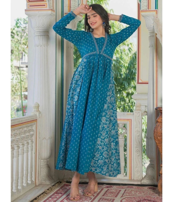 Vbuyz Cotton Printed Anarkali Womens Kurti - Blue ( Pack of 1 ) - None