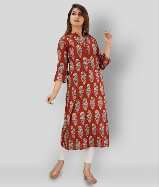 SVARCHI - Maroon Cotton Womens Straight Kurti ( Pack of 1 ) - S