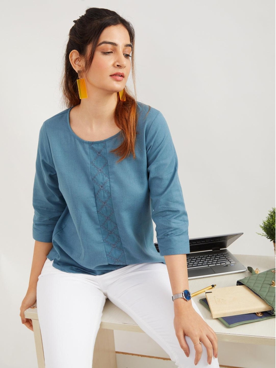 Enrich 'Pure Cotton' Embroidered Top-S