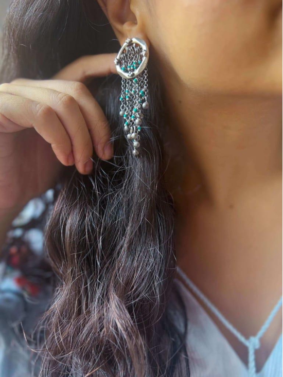 Jharna oxidised silver earring with chain details