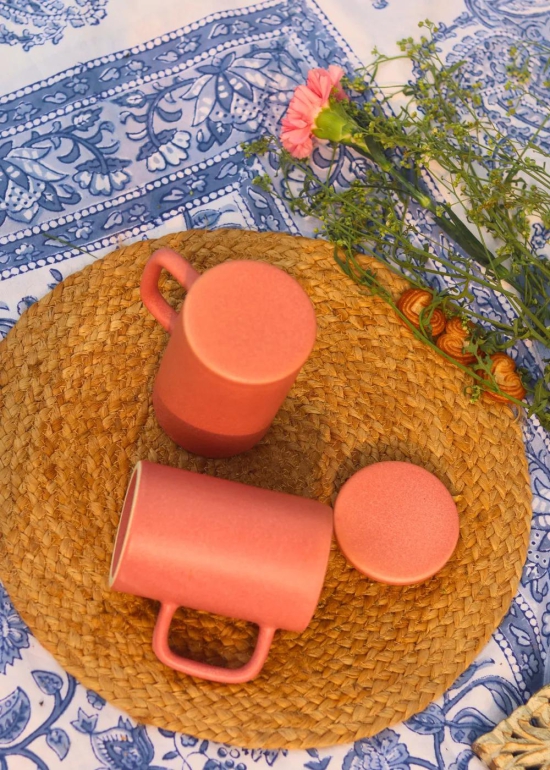 Rosy Pink Mug With Lid-Set of four
