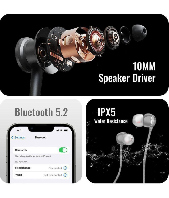 Tecsox Blaze100 Bluetooth Bluetooth Earphone In Ear Powerfull Bass Gray