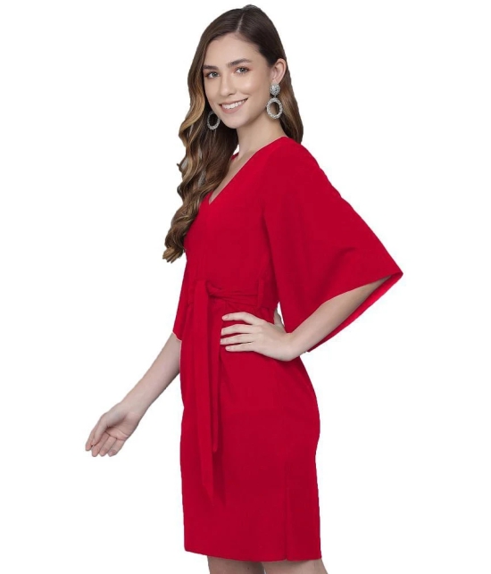 Addyvero Cotton Lycra Red Bodycon Dress - Single - L