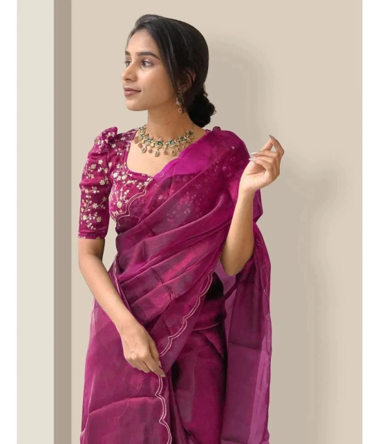 Apnisha Organza Solid Saree With Blouse Piece - Pink ( Pack of 1 ) - Pink