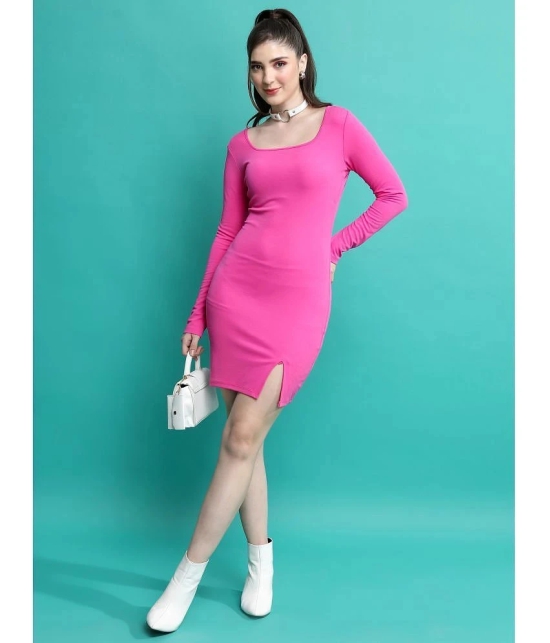 Ketch Polyester Blend Solid Mini Womens Bodycon Dress - Pink ( Pack of 1 ) - None