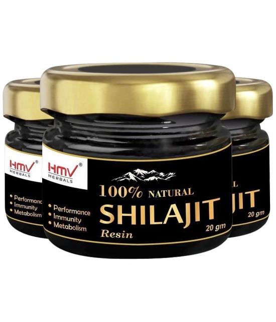 HMV Herbals Ayurveda Natural Shilajit / Shilajeet Resin (Pack of 20gm X 3) for Men & Women | Authentic & Pure Natural for Increased Strength & Stamina, Better Nutrient Absorption, Immunity B