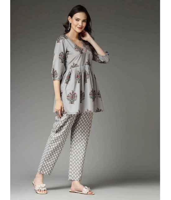 Stylum Dark Grey Printed Pant Top Set - None