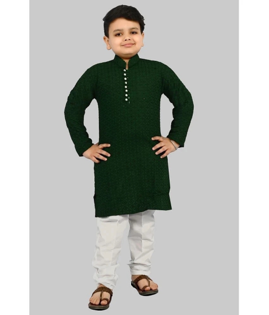 J D Creation Green Chanderi Boys Kurta Sets ( Pack of 1 ) - None