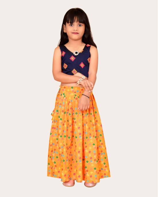 Girls & Kids Rayon Printed With Embroidered Blouse Lehenga Choli Set-Yellow / 7 Years-8 Years