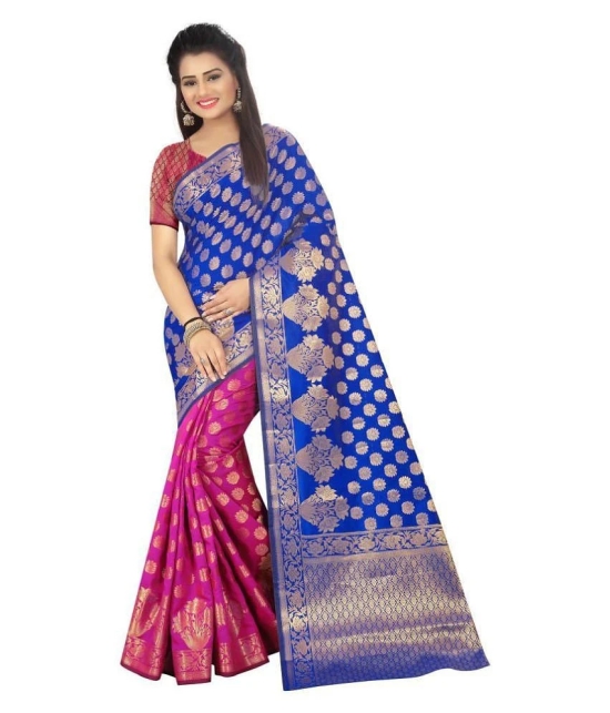 Gazal Fashions Blue,Pink Silk Saree