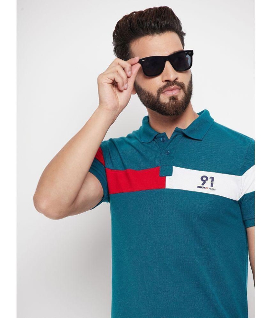 MXN - Teal Blue Cotton Blend Regular Fit Men's Polo T Shirt ( Pack of 1 ) - None