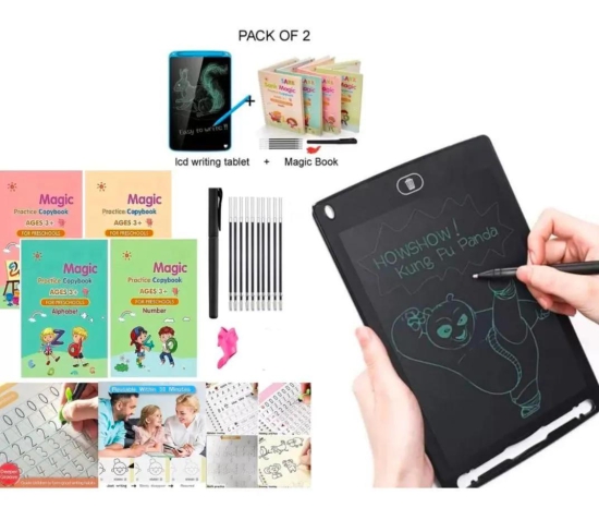 3D Groove Magic Book Set (4 Book, 8 refill, 1 Pen, 1 Grip Pen) With Digital Writting Pad-1