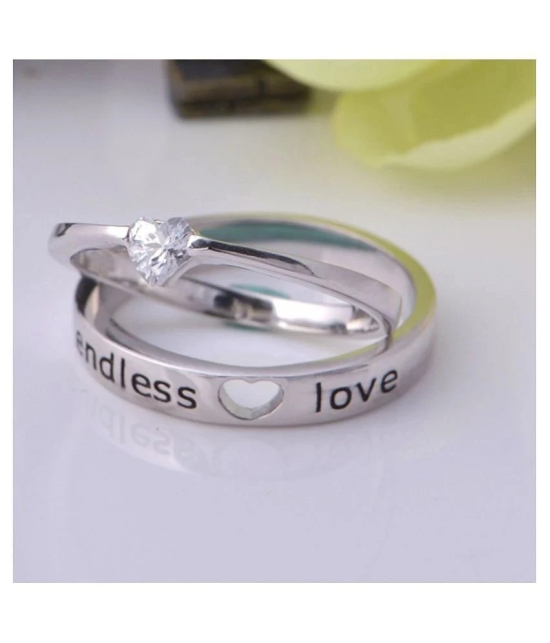 Silver Shine Silver Plated Solitaire Endless Love Heart Adjustable Couple ring for Men and Women,Couple ring for Girls and Boys-2 pieces - None