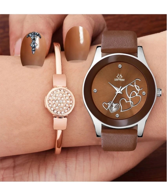 Septem Brown Leather Analog Couples Watch