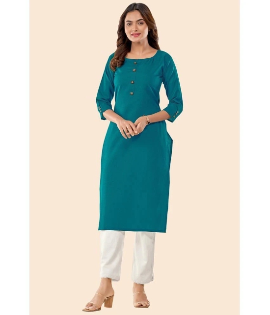 Glomee - Teal Cotton Womens Straight Kurti ( Pack of 1 ) - None