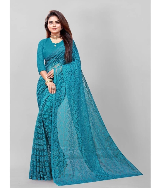 Apnisha - Turquoise Net Saree With Blouse Piece ( Pack of 1 ) - Turquoise