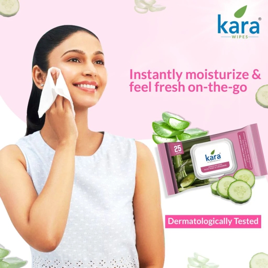 Kara Aloevera & Cucumber Refreshing Facial Wipes Pack of 6  (25 Pulls)