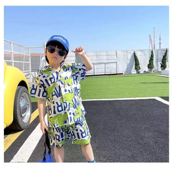 Fashion Toddler 2pcs Suit Baby Boys Outfits Cotton Cartoon Tyrannosaurus Shirt Tops And Shorts Children Holiday Clothes-5_6_Year