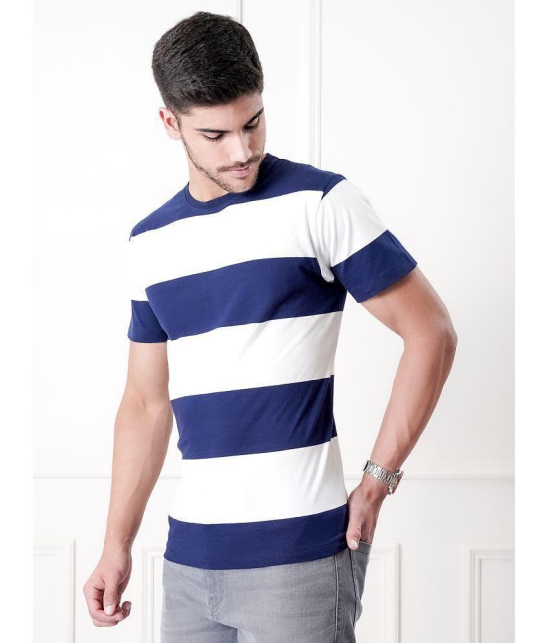 UrbanMark Mens 100% Cotton Regular Fit Round Half Sleeves Horizontal Striped T Shirt -Navy & White - None