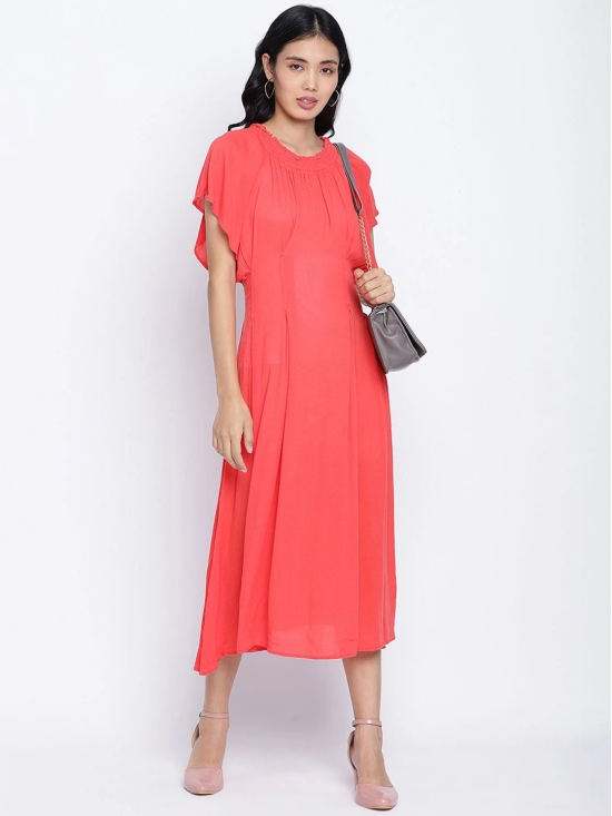 Oxolloxo Red Crepe A-Line Midi Dress