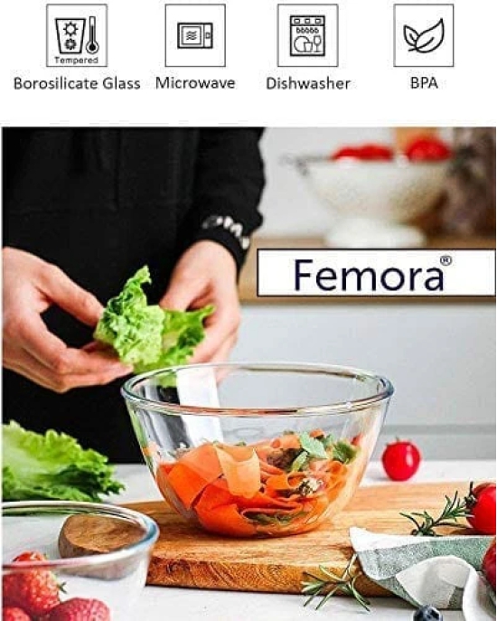 Femora Borosilicate Glass Microwave Safe Mixing Bowl 2650 ML(2650 ML, 1, Transparent)