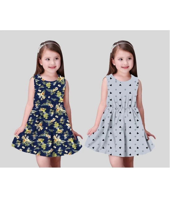 Sathiyas - Navy Blue Cotton Girls Frock ( Pack of 2 ) - None