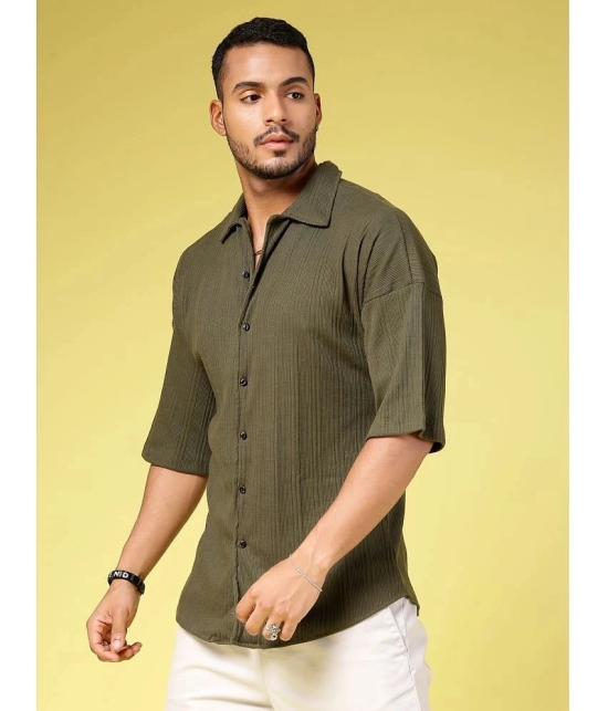 Rigo 100% Cotton Oversized Fit Striped Half Sleeves Mens Casual Shirt - Olive ( Pack of 1 ) - None