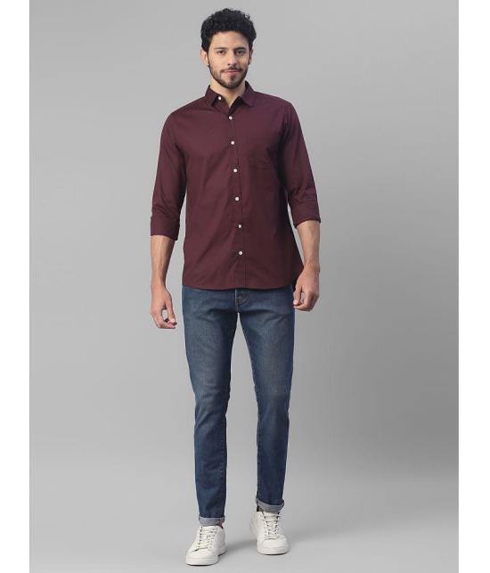 UrbanMark 100% Cotton Slim Fit Solids Full Sleeves Mens Casual Shirt - Wine ( Pack of 1 ) - None