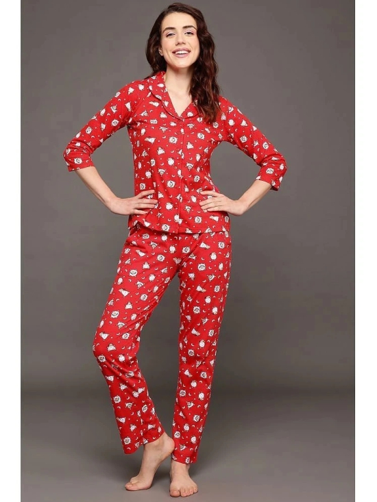 Clovia Red Cotton Womens Nightwear Nightsuit Sets ( Pack of 1 ) - None