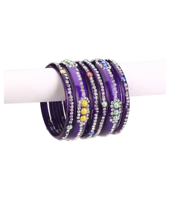 Somil Purple Color 2 Kada & 4 Bangle Set decorative With Colorful Beads & Stones With Safety Box-DK_2.4 - None