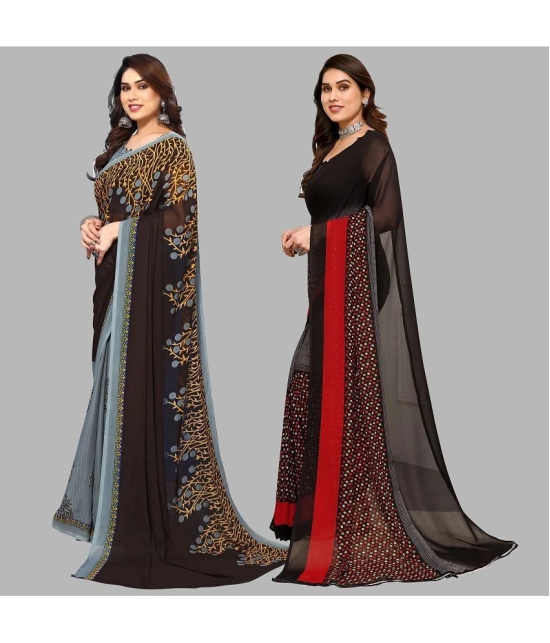 ANAND SAREES Georgette Printed Saree With Blouse Piece - Multicolour ( Pack of 2 ) - Multicolour