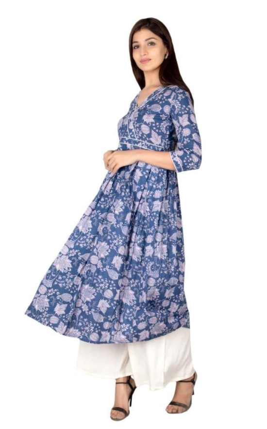 JAIPURETHNICWEAVES Women's Cotton Cambric Printed Anarkali Kurta (Blue)