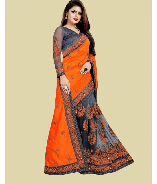 A TO Z CART Silk Embellished Saree With Blouse Piece - Orange ( Pack of 1 ) - Orange