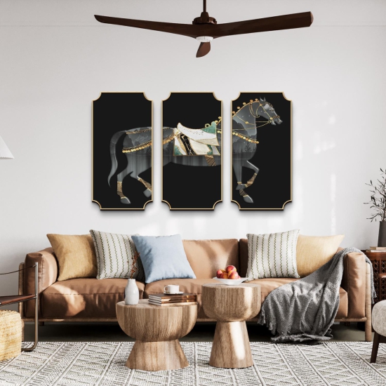 Set of 3 Horse Mural Wood Print Wall Art