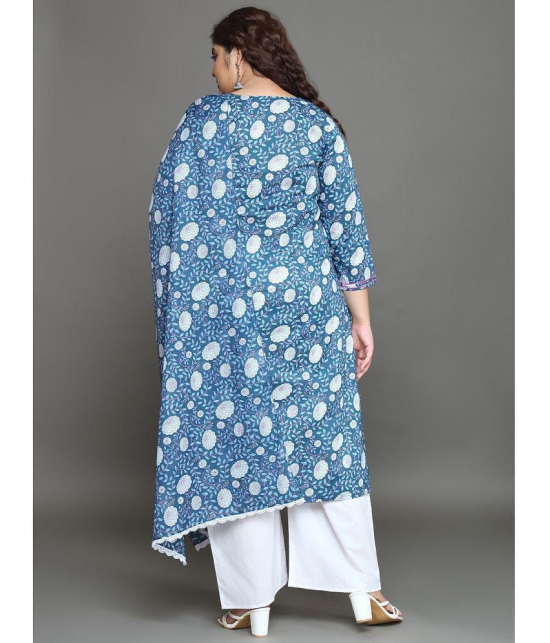 Tissu Cotton Printed Kurti With Palazzo Womens Stitched Salwar Suit - Blue ( Pack of 1 ) - None